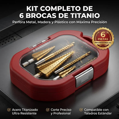 Kit Completo De 6 Brocas De Titanio Escalonadas [ÚLTIMAS UNIDADES]