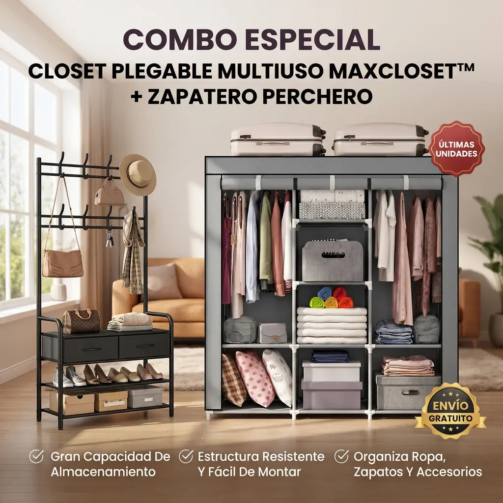 Closet Plegable Multiuso MaxCloset™ + Zapatero Perchero [ÚLTIMAS UNIDADES]