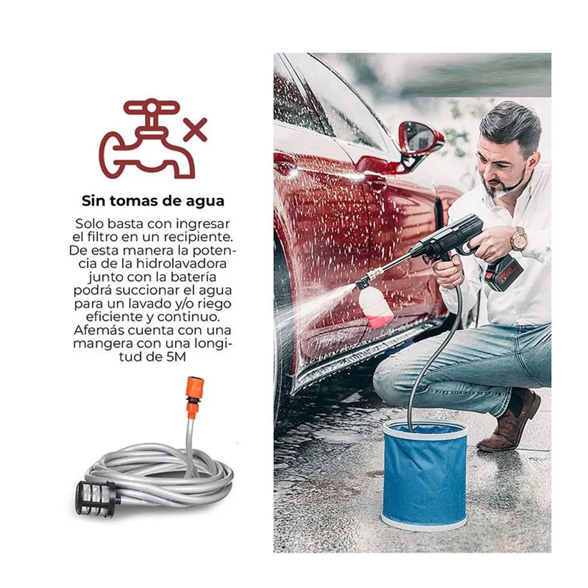 COMBO ESPECIAL: Hidrolavadora Portátil + (Aspiradora 3 en 1 + Doble Batería + Maletín)